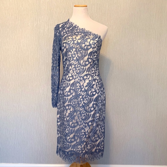 NEW Custom Lace Dress Authentic Valentino Fabric Size 6-8 Slate Blue - Picture 1 of 9
